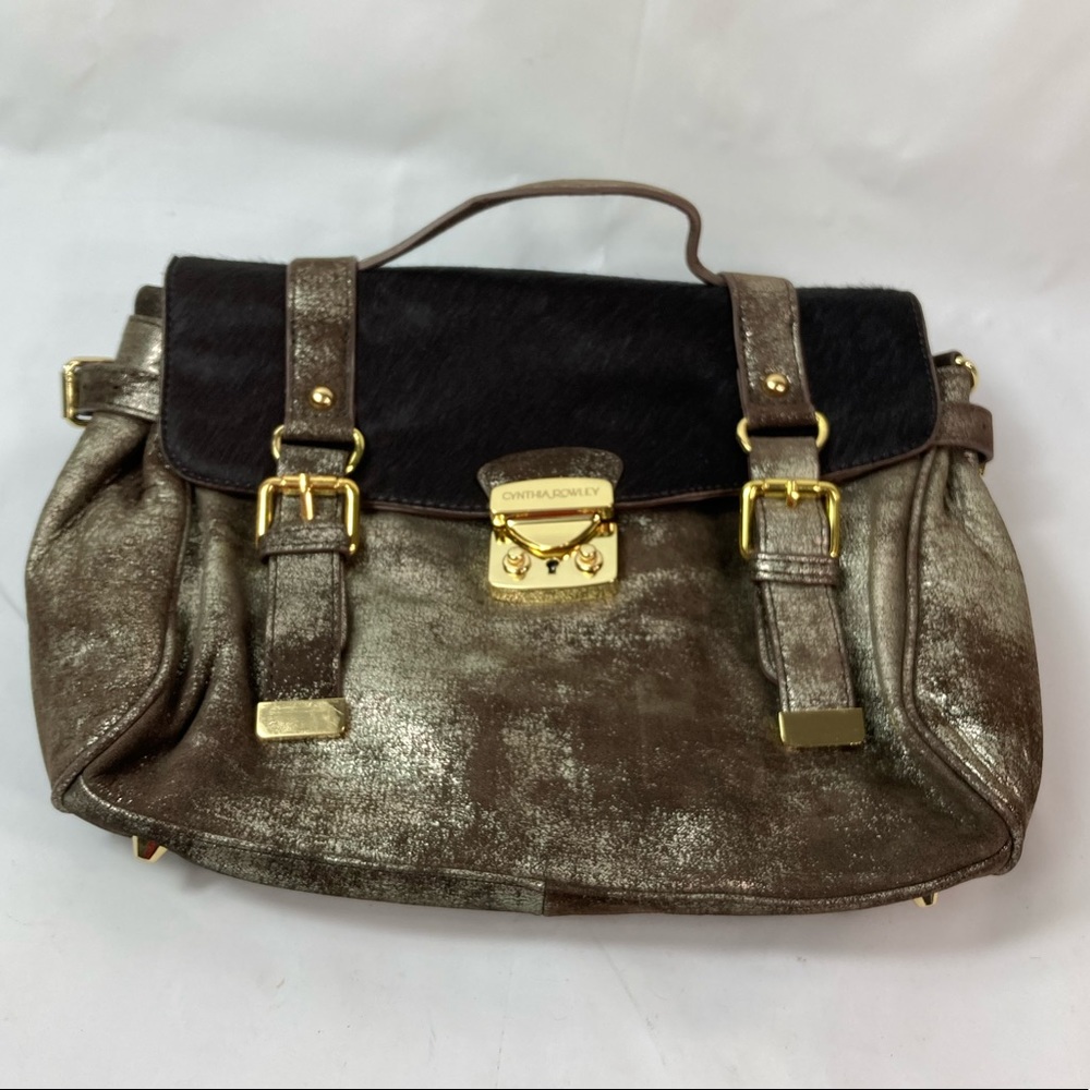 🛑SOLD🛑 Cynthia Rowley Calf Hair Leather Crossbody Messenger Bag Metallic Brown